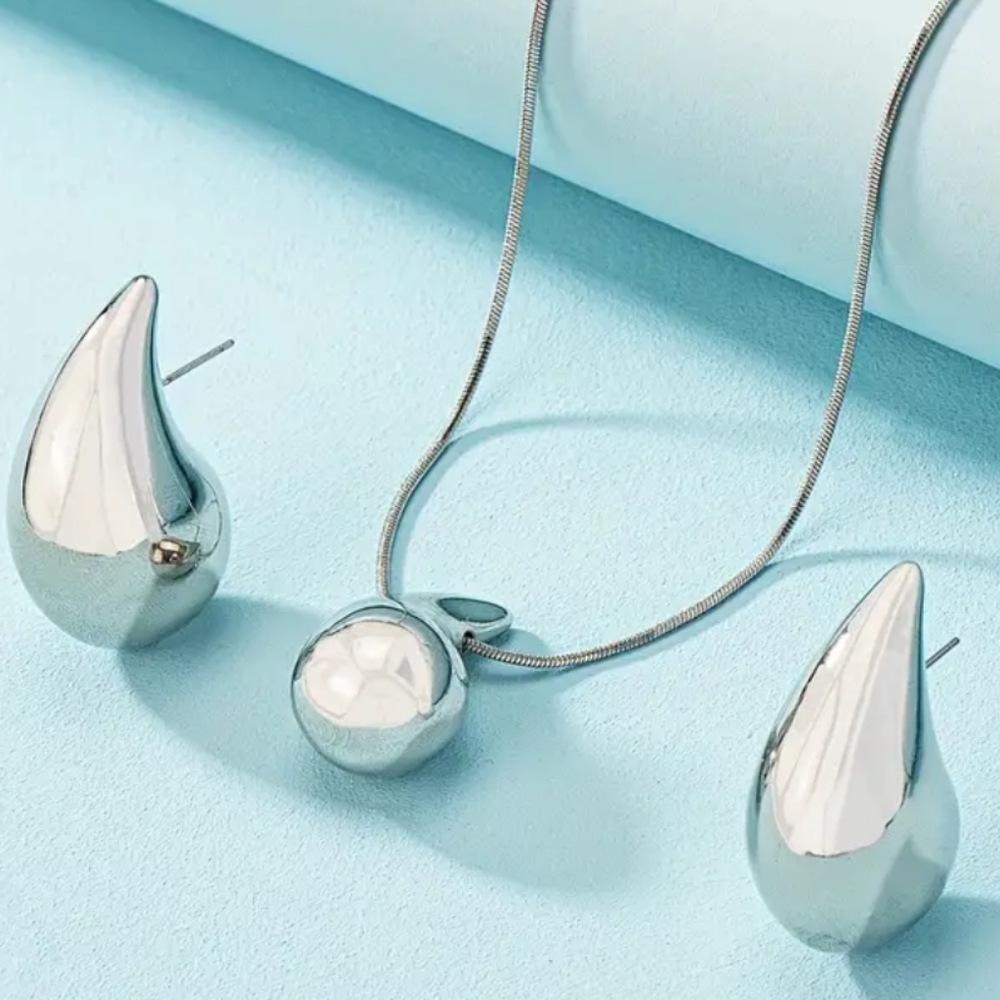 925 Waterdrop Jewelry Set Necklace And Earrings Silver Rope Chain Necklace
